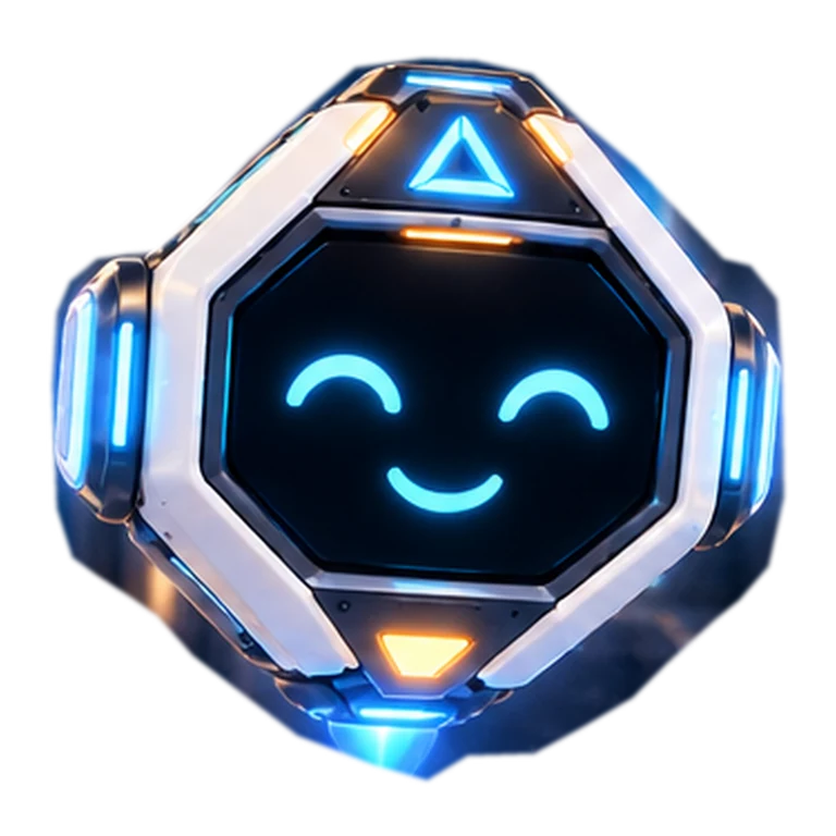 Nova, petit robot souriant aux lumières bleues, mascotte de Prism Robotics